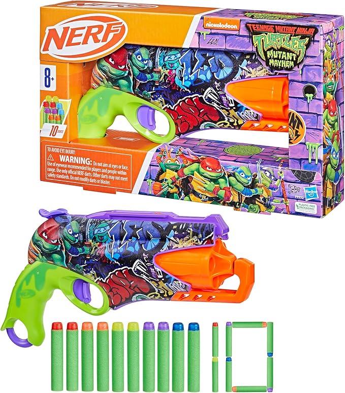 Nerf Teenage Mutant Ninja Turtles Blaster, 10 Elite Darts, Toy Foam Blasters, Ages 8 and Up