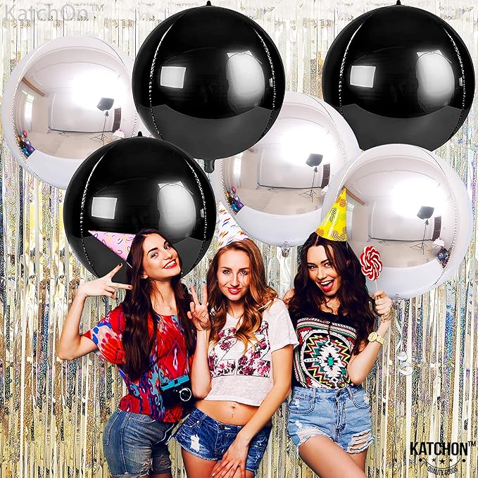 KatchOn, Large Black and Silver Balloon - 22 Inch, Pack of 6 | Black and Silver Mylar Balloons for Graduation Decorations 2026 | Birthday, Bachelorette Party Decorations | Graduation Balloons