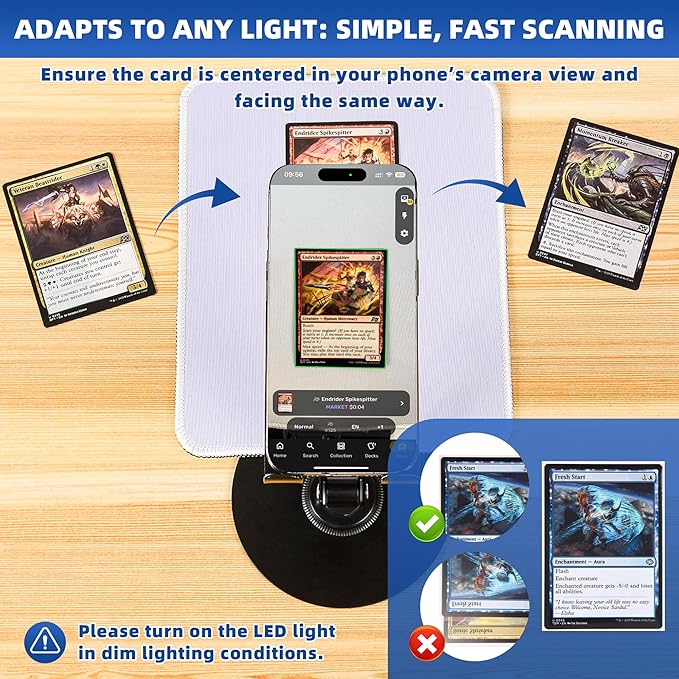 Card Scanner for Trading Cards–MTG & TCG Card Scanner Stand with Magnetic LED Light,Foldable Phone Holder for Scanning,Cards Quickly Scan and Price Check,Available for ManaBox