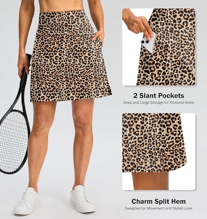 18" Skorts for Women 3 Pockets High Waist Long Athletic Tennis Skirt Golf Skort for Casual Summer Travel