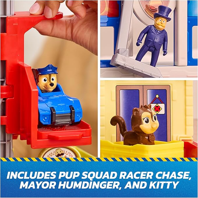 Paw Patrol: Pup Squad, Search & Rescue HQ Playset with Chase Pup Squad Racer, Humdinger Action Figure & Kitty Pal, Kids Toys for Boys & Girls Ages 3+