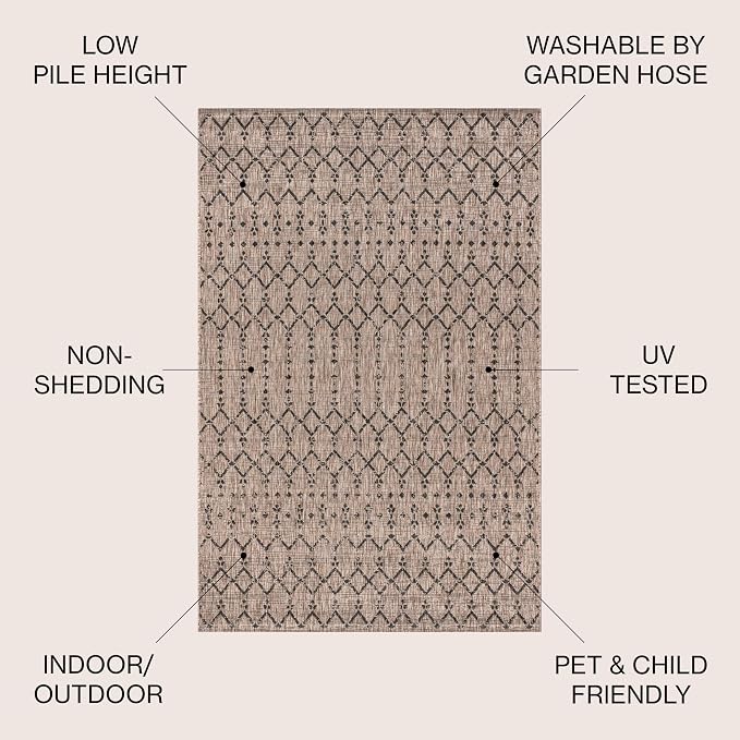JONATHAN Y Moroccan Geometric Indoor Outdoor Round Area Rug 3 Ft Natural/Black, Ourika Textured Weave for Backyard, Patio, Porch, Easy-Cleaning, High Traffic Pet-Friendly, Non-Shedding SMB108D-3R