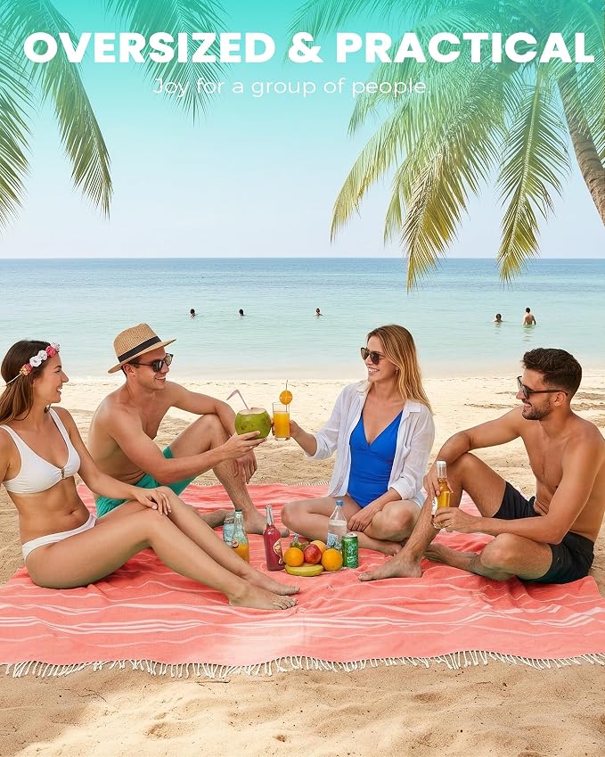 Antfuny 2 Packs Turkish Beach Towel Jumbo Extra Large XL XXL Big Oversized Giant Huge Thin Outdoor Picnic Accessories Airplane Travel Essentials Camping Gears Must Haves Yard Yoga Mat Coral
