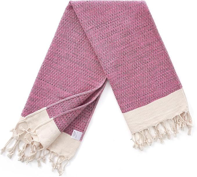 BAY LAUREL Turkish Hand Towel – Pack of 2 | Soft & Absorbent Decorative Towels for Bathroom, Hand, Face, Hair, Gym, Yoga, SPA, Kitchen & Tea | Boho Decor (Fuchsia, Diamond 16x40 Inches (Set of 2)