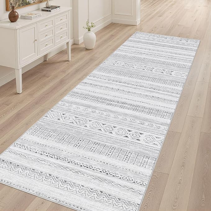 cotiled Hallway 2.6x8 Runner Rugs: Washable Boho Rugs with Non Slip Backing Large Soft Indoor Low Pile Carpet for Living Room Bedroom Farmhouse Dining Room Lightweight Home Decor Dark Grey