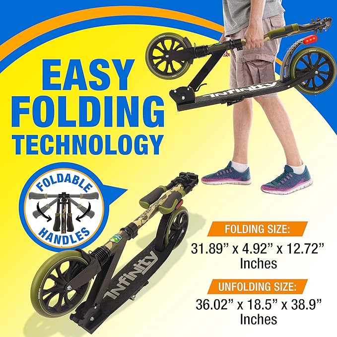 SereneLife Two Wheel Scooter for Teens, Smooth Gliding Kick Scooter for Adults w/Adjustable Height for Ages 8+, Portable All Terrain Scooter w/Carry Straps, Easy to Fold