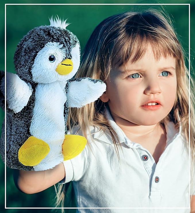 DolliBu Penguin Plush Hand Puppet for Kids - Soft Stuffed Animal Hand Puppet Toy for Puppet Show Games Puppet Theaters for Kids, Adult Cute Puppets Educational Toy to Teach Children & Toddlers