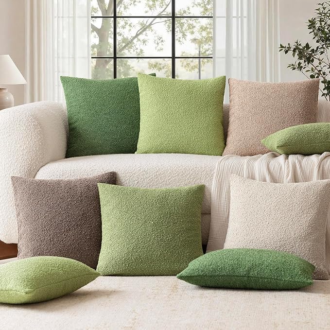Foindtower Set of 2, Decorative Textured Boucle Throw Pillow Covers Accent Solid Pillow Cases Neutral Soft Couch Cushion Case for Chair Sofa Bedroom Living Room Home Decor 26x26 Inch Lime Green
