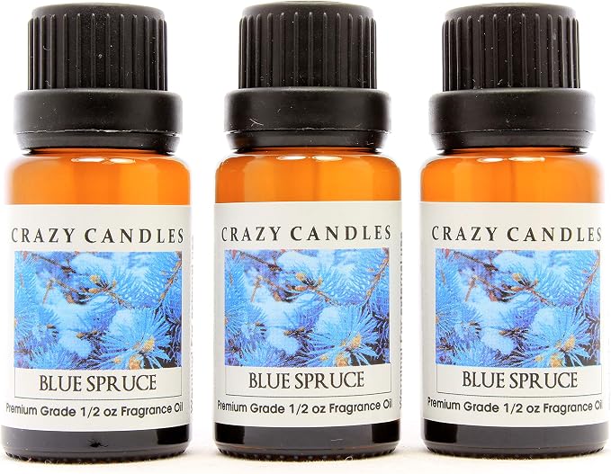 Crazy Candles Blue Spruce (Made in USA) 3 Bottles 1/2 Fl Oz Each (15ml) Premium Grade Scented Fragrance Oil (Bluespruce an Excellent Christmas Tree Aroma)
