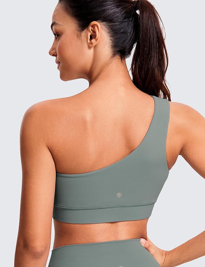 CRZ YOGA Butterluxe One Shoulder Sports Bras for Women - Sleeveless One Strap Low Impact Asymmetrical Workout Yoga Tops