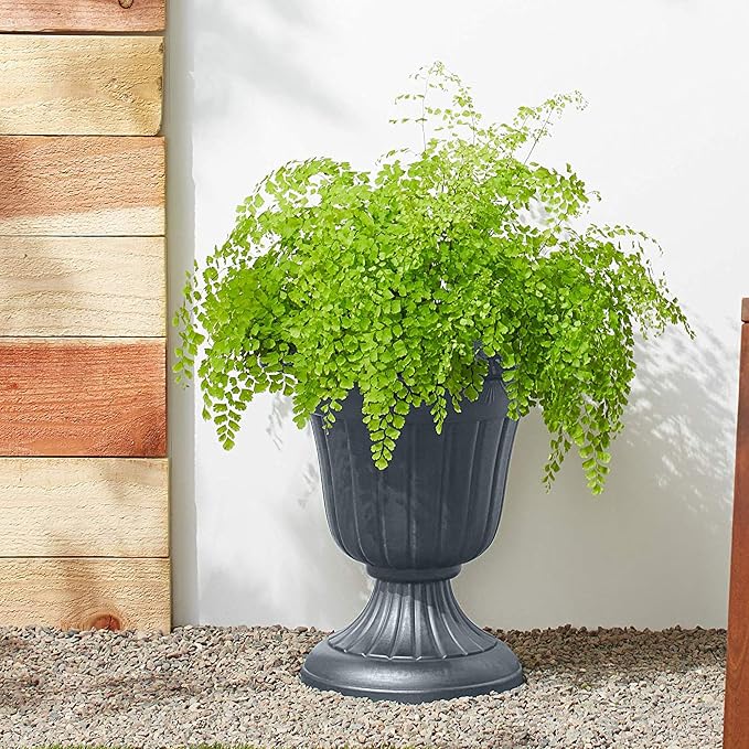 Arcadia Garden Products PL10GY Indoor/Outdoor Classic Traditional Plastic Urn Planter, 15" x 13", Gray