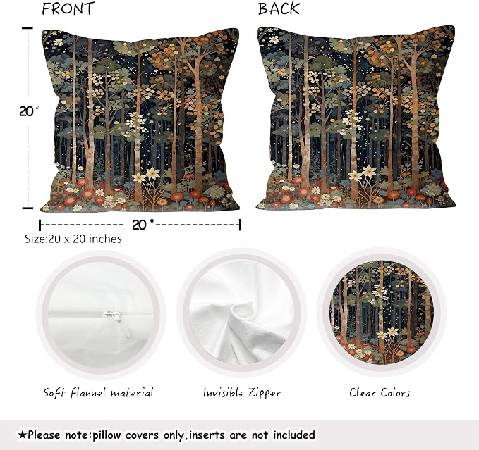 451 Rustic William Morris Style Fall Forest Pillow Covers 22x22 | Fall Autumn Home Room Decor, Vintage Botanical Nature Decorative Throw Pillow Covers for Home Bedroom Living Room Set of 2