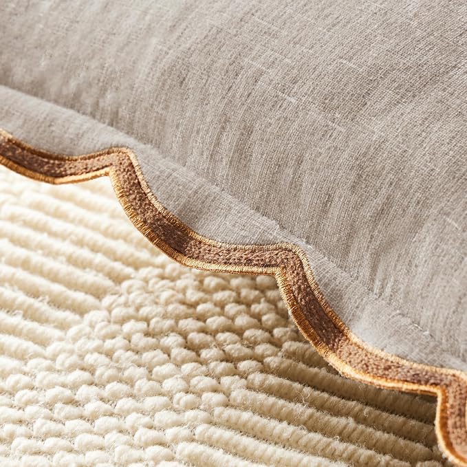 Ohocut Beige Scalloped Pillow Cover Pack of 2 Spring Chenille Decorative Throw Pillow Covers 18x18 Cute Boho Couch Pillow Covers Aesthetic Funky Preppy Pillow Cases for Sofa Living Room
