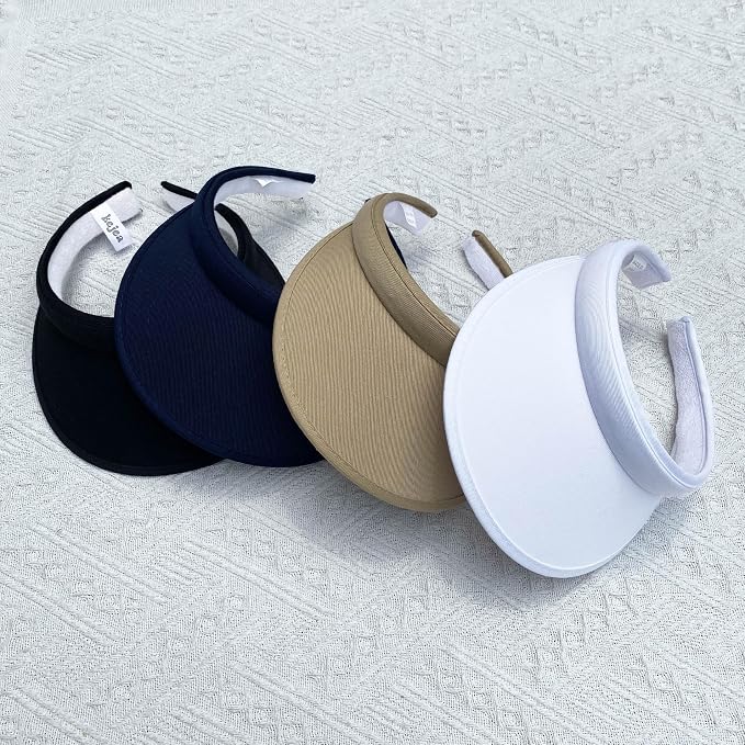 4 Pack Sun Visor Hats Women Men Clip on Cotton Wide Brim Visors Hat Outdoor Sports Golf Beach Travel Tennis Caps