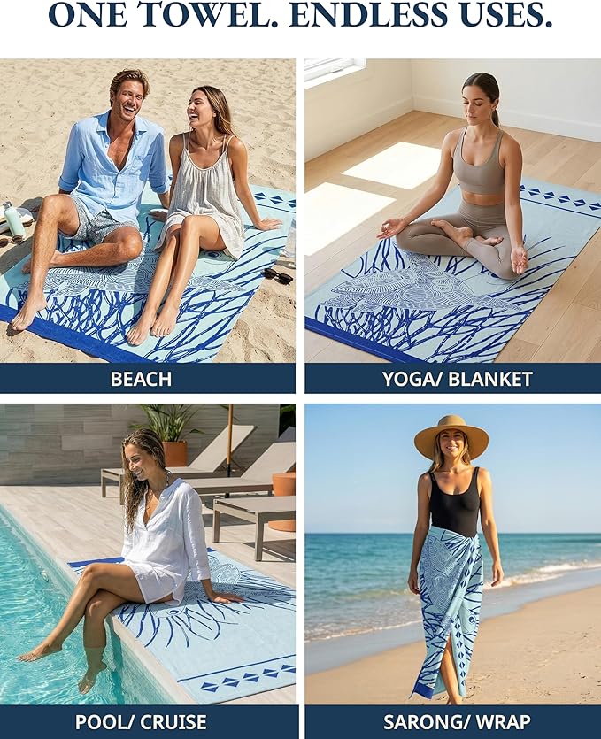 LANE LINEN Beach Towels for Women, 2 Pack Oversized, Pre-Washed, No-Shrink, Sand-Free, Quick Dry, Lightweight Travel Beach Towels for Pool & Shore, Soft and Absorbent – 39"x71", Sky Blue