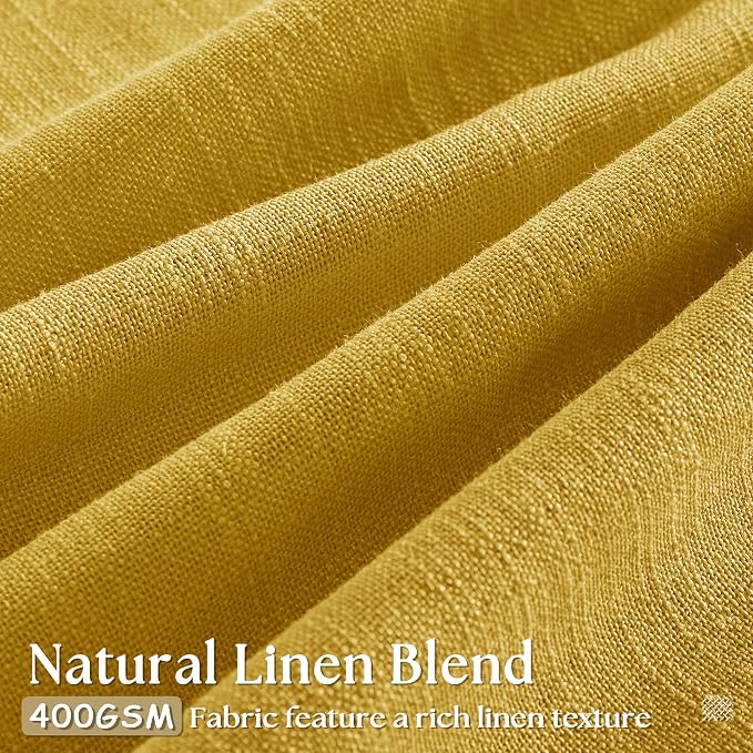 Mustard Yellow Pleated Semi Sheer Linen Curtains 108 Inches Long 2 Panel | for Living Room Bedroom Ceiling Floor, Light Filtering, Gold Yellow, 400GSM Linen Fabric, Pinch Pleat Memory Shape Trained