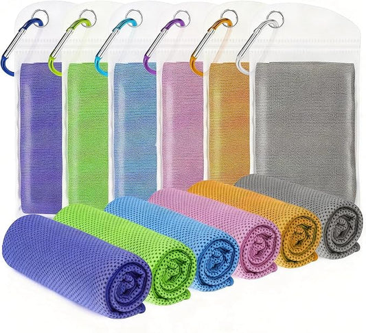 6 Packs Cooling Towels for Neck and Face(40"x 12"), Cool Sweat Towels for Hot Weather, Cooling Rag, Lightweight Soft Breathable Towels for Yoga, Sport, Workout