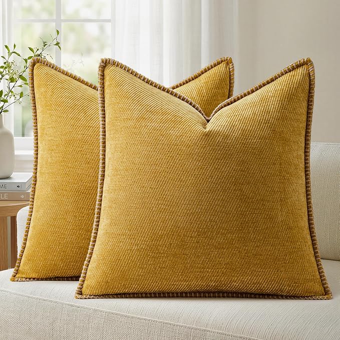 a moment Fall Decorative Throw Pillow Covers Pack of 2,22x22 Inch Crafted Border Yellow