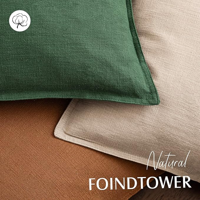 Foindtower Set of 2, Decorative Linen Solid Throw Pillow Covers Soft Accent Euro Cushion Case Farmhouse Neutral Pillowcase for Chair Couch Sofa Bedroom Living Room Home Decor 24 x 24 Inch Pine Green