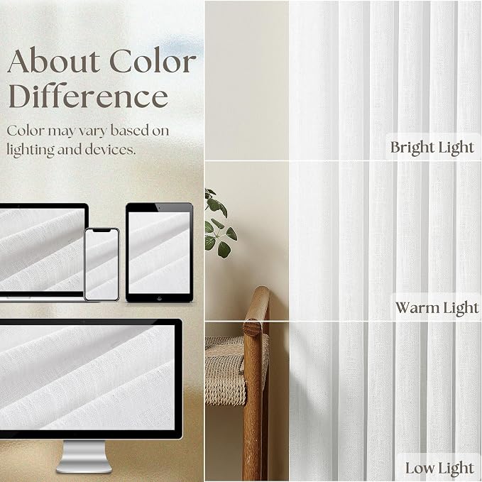 Snow White 72 Inch Pinch Pleated Linen Semi Sheer Curtains 2 Panels W40xL72 | Memory Training Shaped, for Living Room Bedroom Cabin Closet, 400GSM Linen Textured, Pinch Pleat with Hooks Rings Back Tab