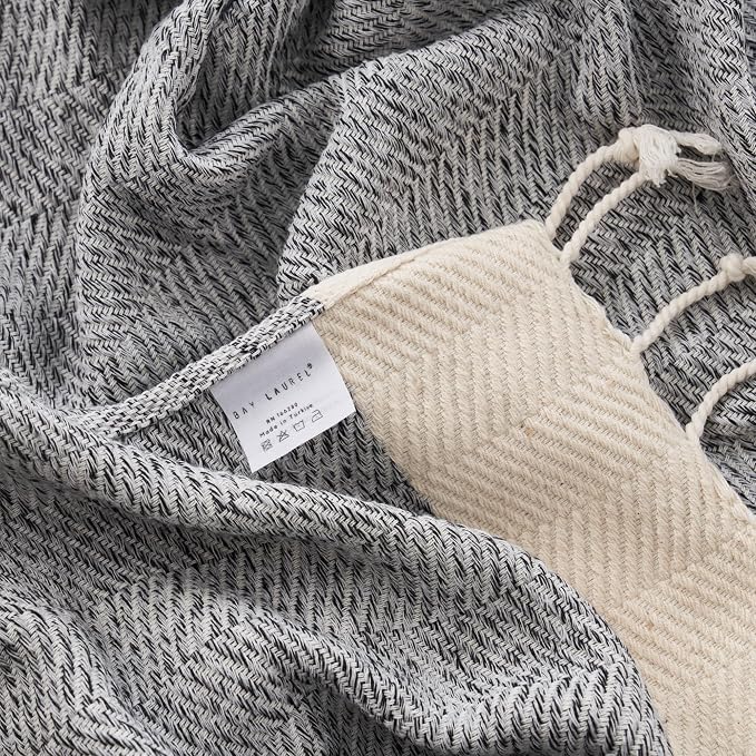 BAY LAUREL Turkish Hand Towel – Pack of 2 | Soft & Absorbent Decorative Towels for Bathroom, Hand, Face, Hair, Gym, Yoga, SPA, Kitchen & Tea | Boho Decor (Gray, Herringbone 16x40 Inches (Set of 2)