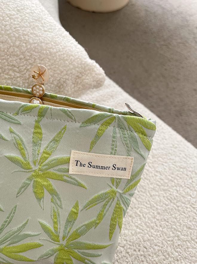 The Summer Swan | Large Aesthetic Makeup Bag | Floral Makeup Bag | Mid-day Clutch | Period Kit Bag | Hygiene Bag | Skincare Bag | Cute Makeup Bag (Summer Maple)