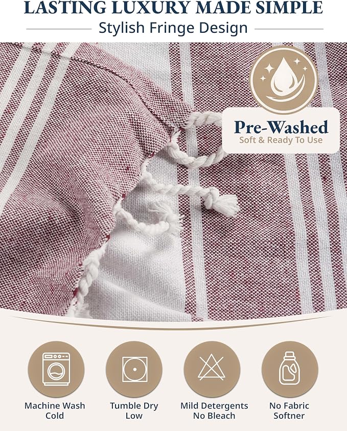 LANE LINEN Turkish Beach Towels, 2 Pack Extra Large Beach Towel, Pre-Washed for Soft Feel, Oversized Sand Free Quick-Dry Pool Towel, Beach Towels for Adults, 39"x71" - Wistful Mauve