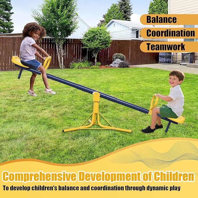 Teeter Totter, 360 Degrees Rotating Seesaw for Kids Outdoor for Toddlers Ages 3-10, Sit and Spin See Saw, Kids Outdoor Play Equipment for Home, Backyard, Safety Certified, Christmas Birthday Gift
