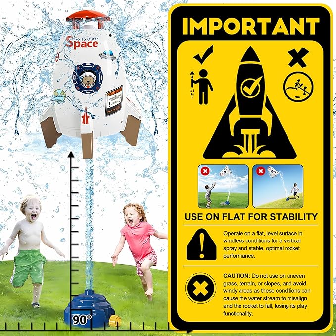 Kids Water Sprinklers for Outside, Rocket Water Launcher Toy for Garden Backyard Summer Fun, Spinning Sprinkler Outdoor Gift for Boys Girls Age 3–12 Year Old (White)