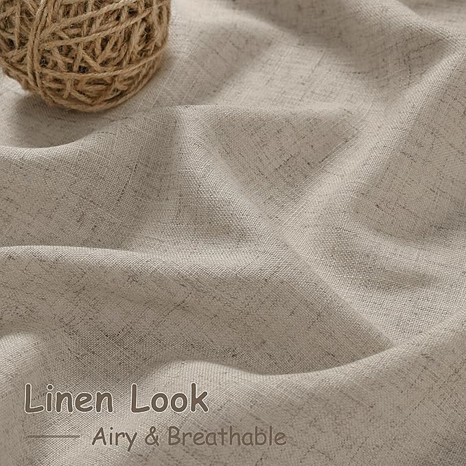 Cobblestone Linen 144 Inch Curtains for Living Room Light Filtering Semi Sheer Curtain Back Tab Modern Farmhouse Decor Elegant Drapes Floor to Ceiling High Window for Bedroom 52x144, 2 Panels