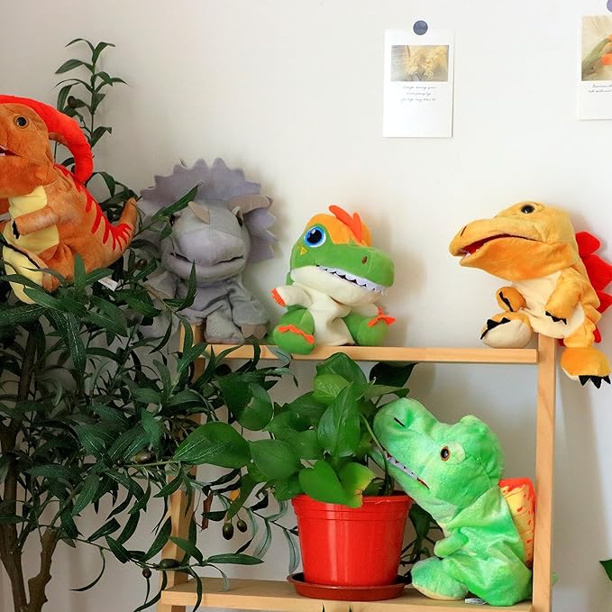 Cuteoy Plush Green T-Rex Hand Puppet Stuffed Animal Toy Open Movable Mouth Creative Role Play Storytelling Dinosaur Plushies Gifts for Kids Toddlers Birthday Christmas