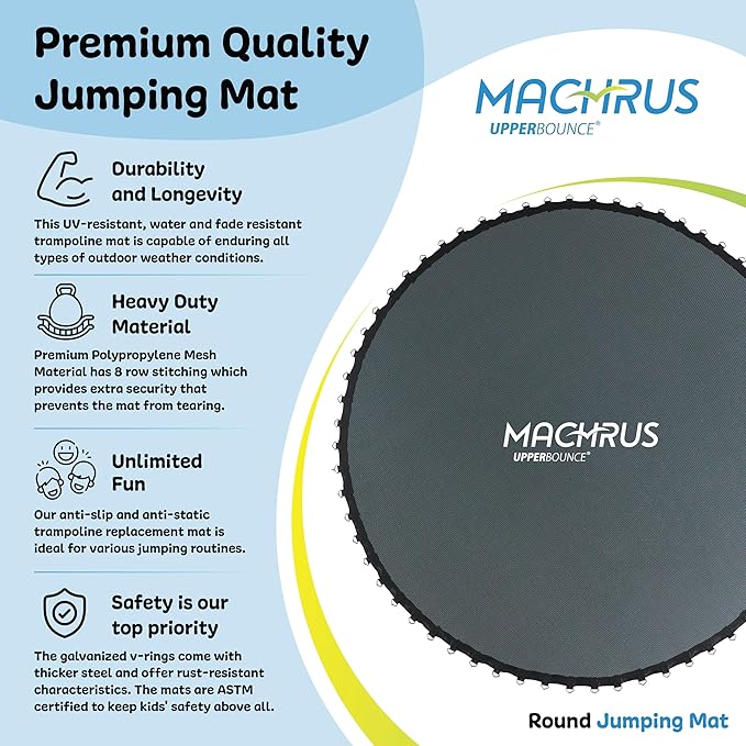 Machrus Upper Bounce Trampoline Replacement Mat, Ultra Durable PP with High Elasticity, Water Resistant