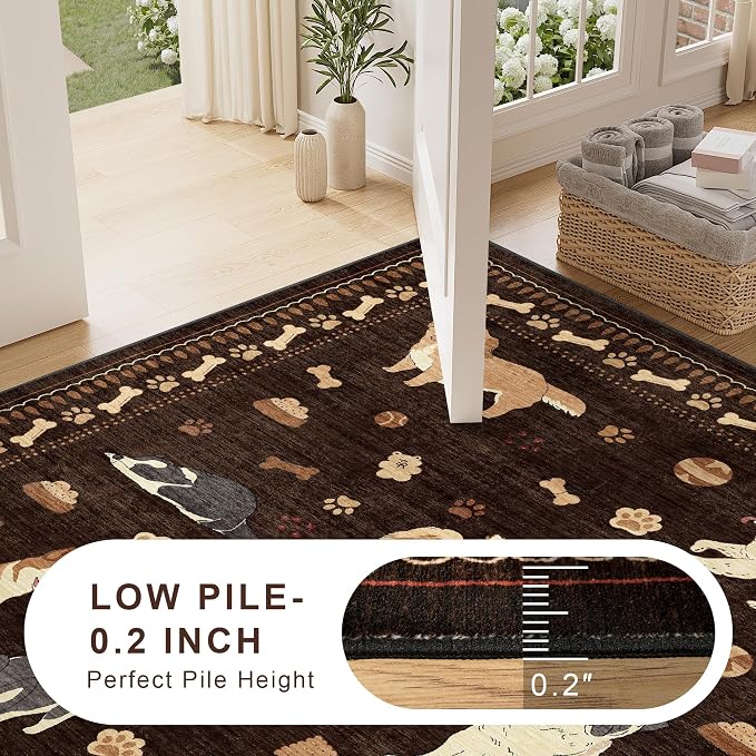 DUKINO 5x7 Area Rugs, Washable Dog Rug for Kids Room Non Slip, Brown | Low Pile, Stain Resistant, Soft Animal Carpet for Living Room Bedroom Dining Room Farmhouse, Kid & Pet Friendly, Non Shedding