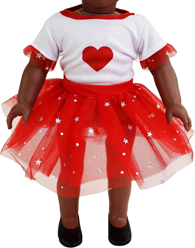 Playtime by Eimmie 18 Inch Doll Clothes and Accessories, Valentine's Day Outfit with Red Tutu Dress & Matching Headband, Clothing Sets & Stuff - Fits American, Generation & Similar 18” Dolls for Girls