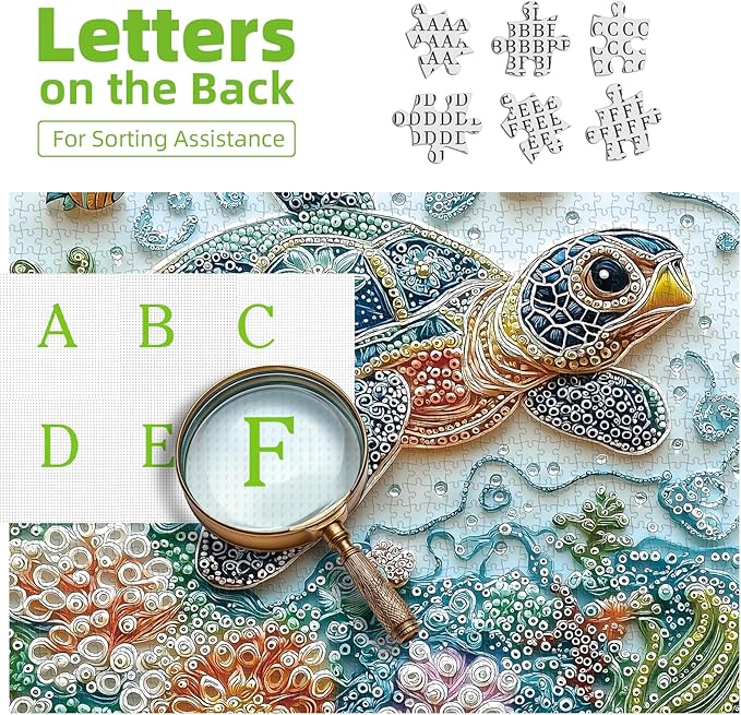 Embroidery Sea Turtle 500 Piece Puzzles for Adults, Easy Large Piece Puzzle for Seniors, Challenge Art Jigsaw Puzzles, for Gifts Birthday Party Games Family, 20 * 20 inch Dust Free Puzzle