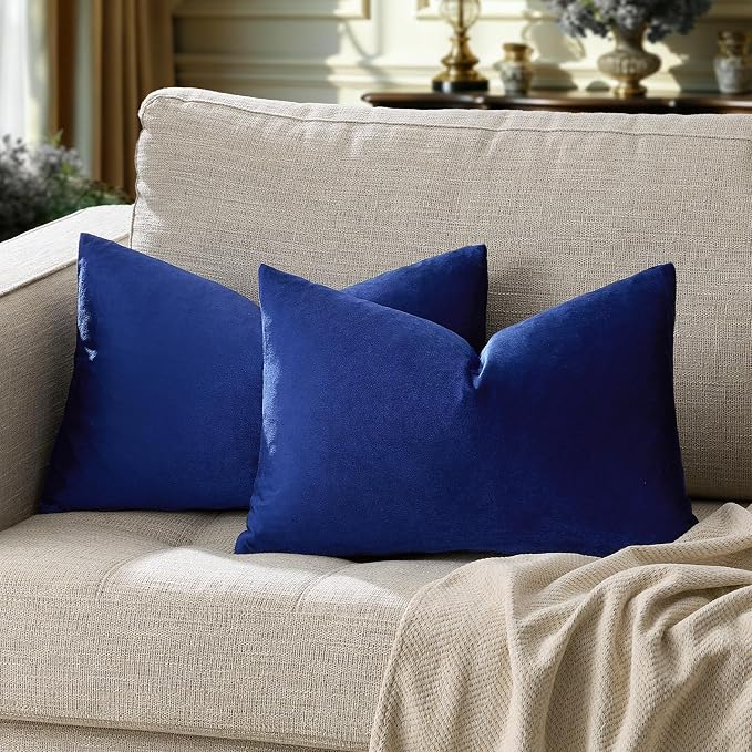 GIGIZAZA Royal Blue Velvet Throw Pillow Covers 12x20 Pack of 2 | Decorative Lumbar Pillows for Couch Sofa,280gsm Soft Textured Fabric,Modern Pillowcases,Luxury Cushion Covers