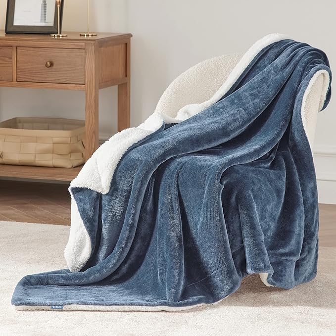 Bedsure GentleSoft Sherpa Fleece Twin Size Blanket for Couch, Non-Heated, Thick and Warm Throw for Women and Men, Soft Fuzzy Plush Twin Blanket for Winter, Slate Blue, 60x80 Inches