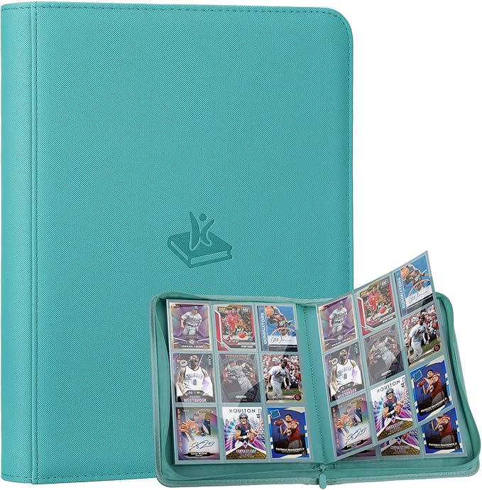 Trading Card Binder 9 Pocket - 180 Cards Capacity, Side Loading Card Album with Zipper Closure, Card Collection Holder for TCG, Game Cards, Sports Cards, Yugioh（Turquoise）