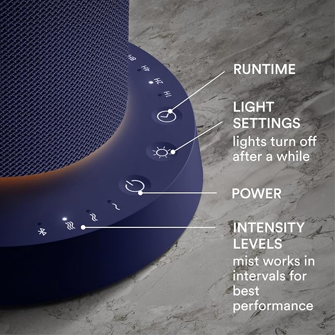 Homedics SereneScent Waterless Essential Oil Diffuser, Cordless Rechargeable Aromatherapy Diffuser for Home, Large Room Scent Machine, Timer, App Control, 6 LED Lights, No Water Needed, Future Dusk