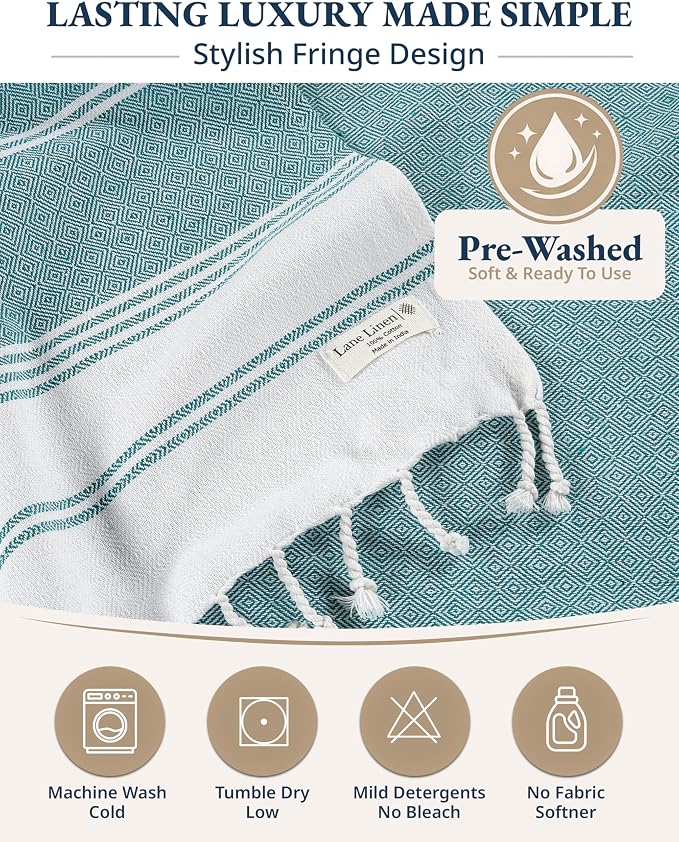 LANE LINEN Beach Towel - Beach Towels Oversized, Pre-Washed Large Beach Towels, Sandless Beach Towel, Quick Dry Travel Towel, Large Pool Towels, 39"x71" - Baltic