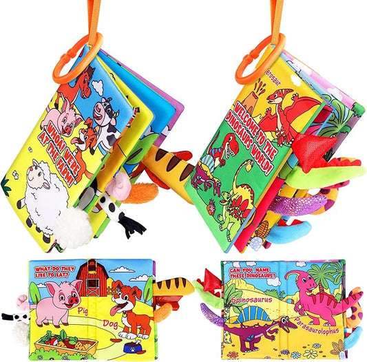 Vanmor 2 Pack Baby Cloth Books, High Contrast Sensory Crinkle Toys for 0-6 Months Infants, Soft Tummy Time Travel Essentials, for Boys, Easter Basket Stuffers for Newborn