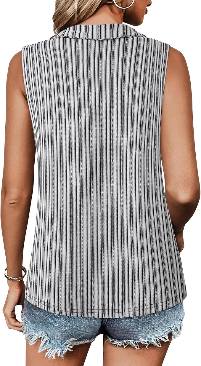 Vivilli Womens Ribbed Tank Top Zipper V Neck Dressy Casual Blouses Sleeveless Camisole Tops Work Tank Polo Shirts