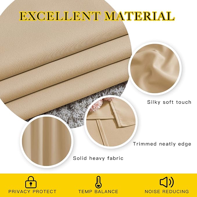 NICETOWN Doorway Curtains & Drapes 78 inches Long - Grommet Window Treatment Thermal Insulated Privacy Blackout Curtains & Drapes for Bedroom (Biscotti Beige, Set of 2, W52 x L78)