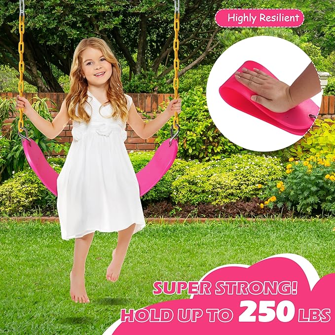 Sunnyglade 2PCS Swings Seats Heavy Duty with 66" Chain, Playground Swing Set Accessories Replacement with Snap Hooks, Support 250lb (2, Pink)