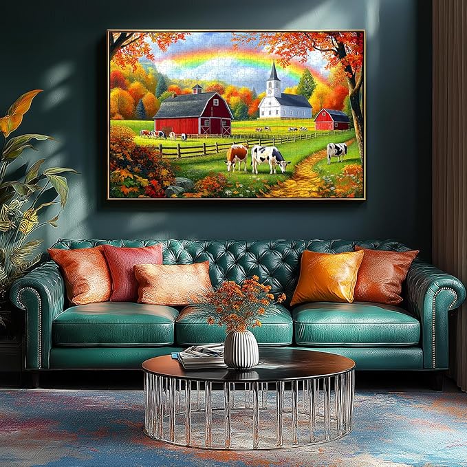 Fall Farm 500 Piece Jigsaw Puzzle for Adults - Brain-Challenging Shaped Puzzle for Family Game Night - 23” x 15” Size