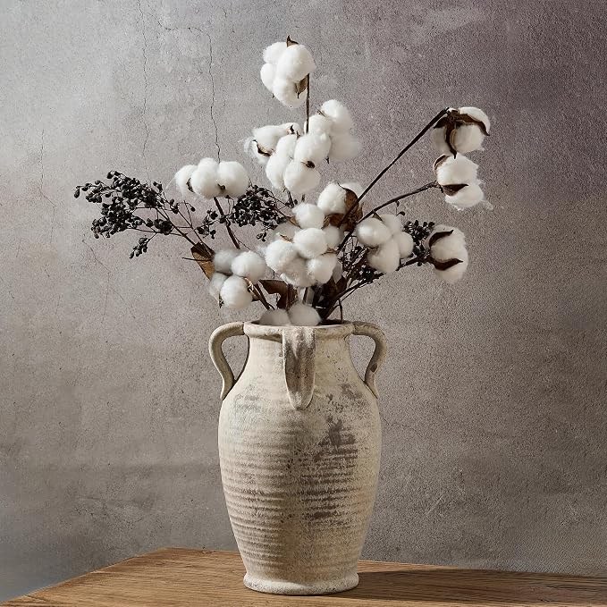 Emotionally Grounded Vase, Vaseking Large Ceramic Rustic Vase with 4 Handles, 10.83 inch Minimalist Decorative Farmhouse Tall Vases for Home Decor, Living Room, Enterway, Wedding, Fired Terra Clay