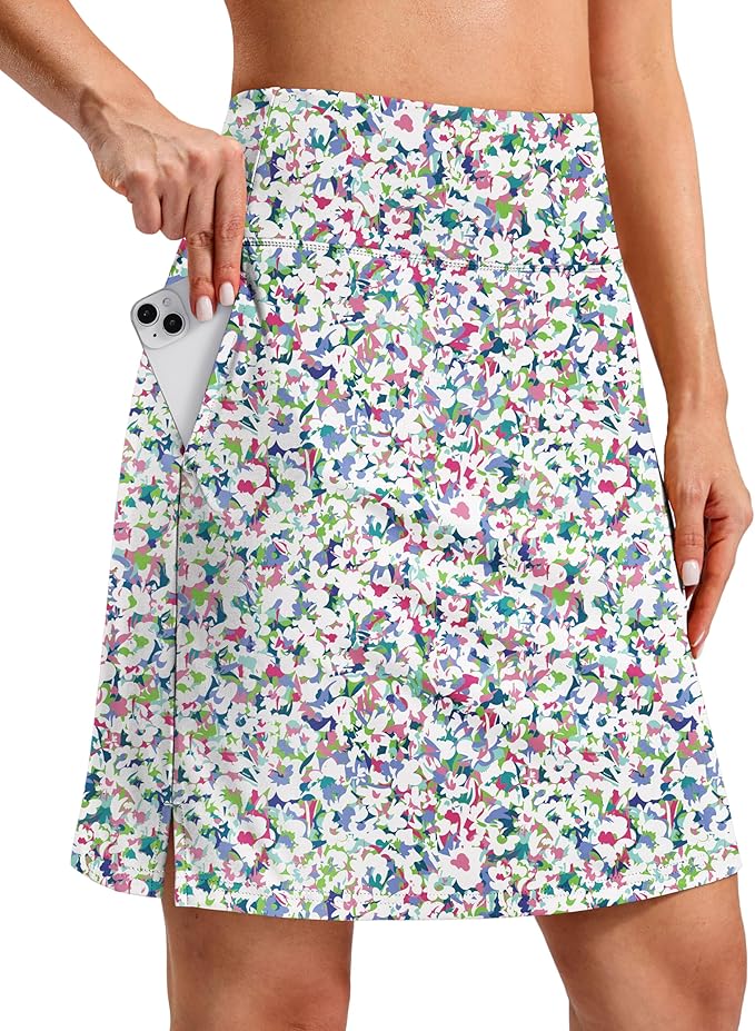 20" Skorts with 3 Pockets | Knee Length, High waisted, Slit Side, Casual, Summer, Travel, Athletic, Tennis, Golf, Skirts for Women
