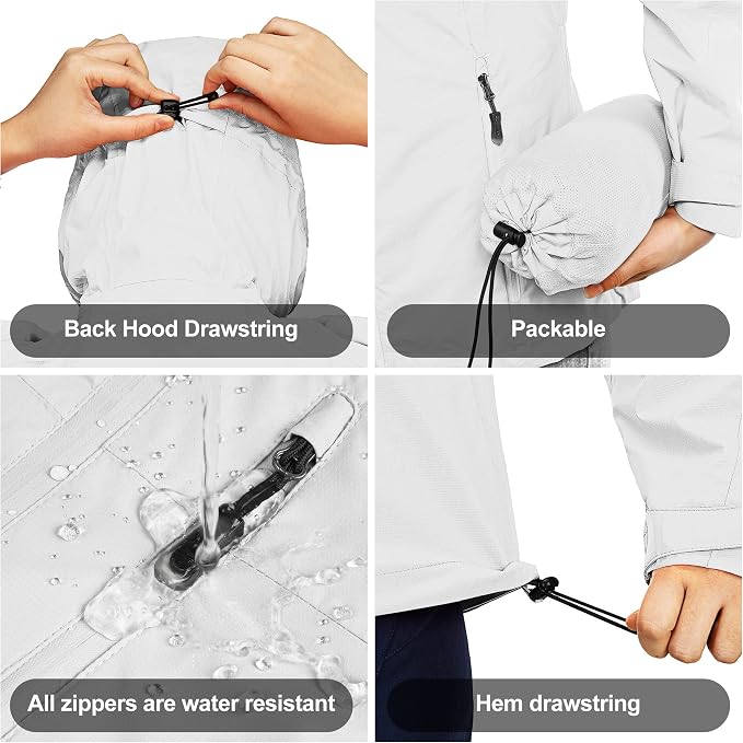 33,000ft Packable Rain Jacket Women Lightweight Waterproof Raincoat with Hood Cycling Bike Jacket Windbreaker