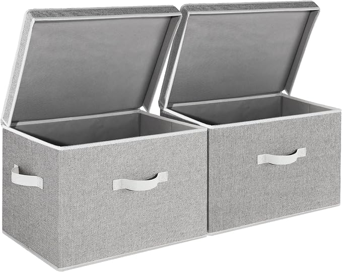 StorageWorks Fabric Storage Bins with Lid, Decorative Storage Boxes for Shelves, Stackable Closet Organizer Basket with Handles, Jumbo, Gray, 2-Pack | Flip-Top Lid, 3 Handles, Collapsible, Stackable, for Clothes Blankets, Multi-Purpose, Jumbo, Gray, 2-...