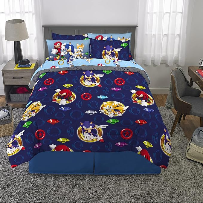 Franco Kids Bedding Super Soft Comforter and Sheet Set with Sham, 7 Piece Full Size, Sonic The Hedgehog